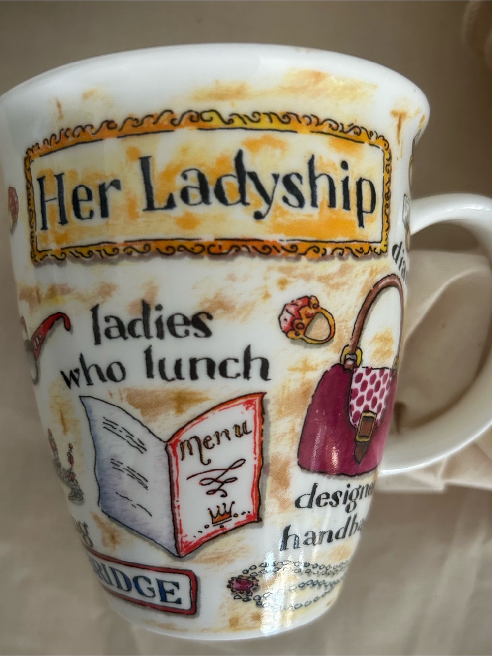 Her Ladyship Illustrated Ceramic Mug - White with Yellow & Pink Accents